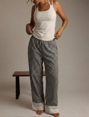 Ladies Checkered Cotton Pajama Pants – Elastic Waist Lounge Wear