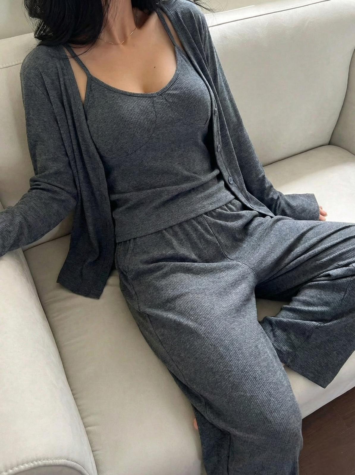 Ladies Cotton 3 pcs Loungwear Set-Cotton