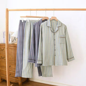 Men’s Striped Cotton Pajama Set – Button Down Long Sleeve