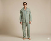 Men’s Striped Cotton Pajama Set – Button Down Long Sleeve