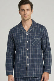 Men’s Checkered Cotton Pajama Set – Button Down Long Sleeve