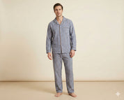 Men’s Striped Cotton Pajama Set – Button Down Long Sleeve