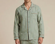 Men’s Striped Cotton Pajama Set – Button Down Long Sleeve