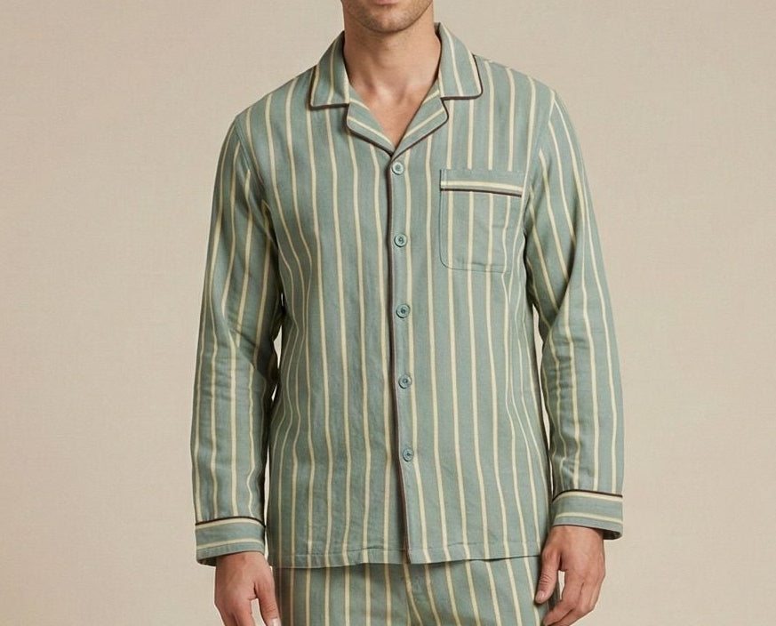 Men’s Striped Cotton Pajama Set – Button Down Long Sleeve