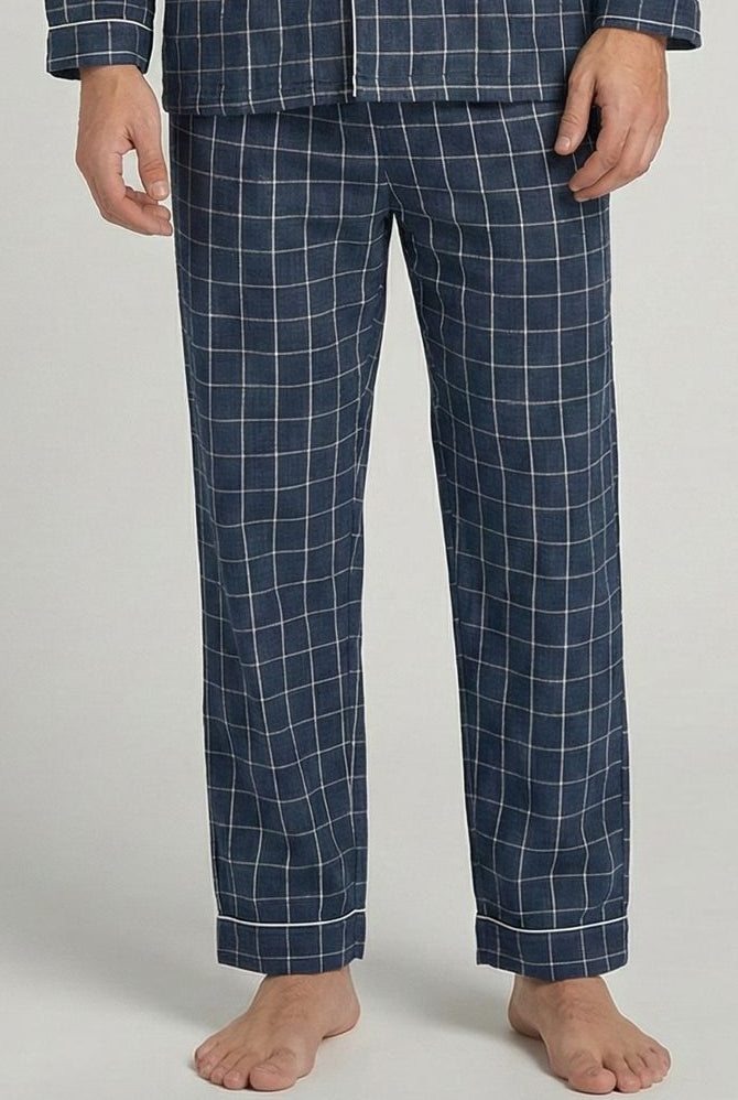 Men’s Checkered Cotton Pajama Set – Button Down Long Sleeve