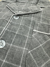 Men’s Grey Checkered Cotton Pajama Set – Button Down Long Sleeve