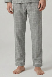 Men’s Grey Checkered Cotton Pajama Set – Button Down Long Sleeve