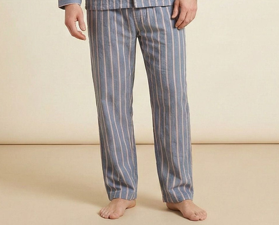 Men’s Striped Cotton Pajama Set – Button Down Long Sleeve